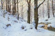 Walter Moras Bachlauf im Winterwald. Sweden oil painting artist